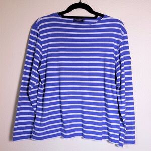 St. James Blue and White Striped Long Sleeve Shirt, Size Large